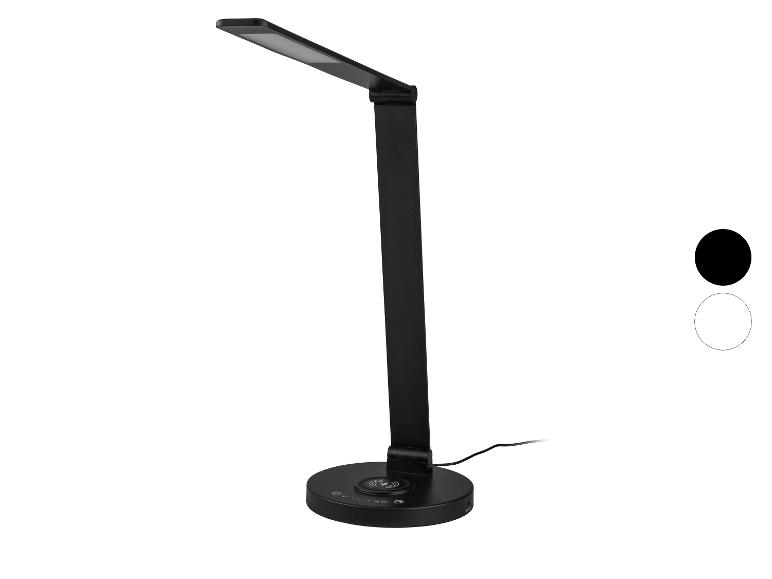Lampe de bureau LED noire avec chargeur sans fil et panneau tactile.