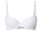 Un soutien-gorge blanc avec des bonnets lisses et des bretelles réglables.
