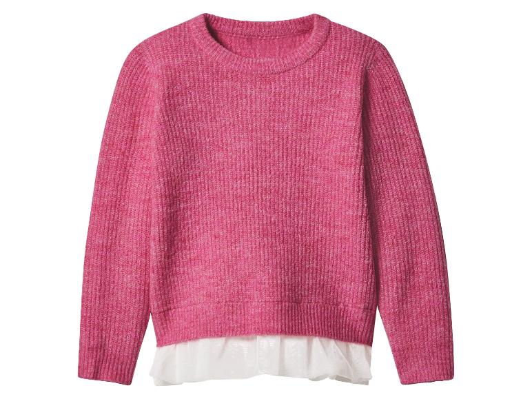 Pull en maille rose avec ourlet à volants blancs