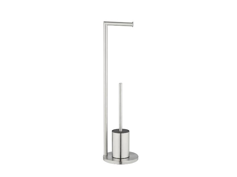 Porte-papier toilette et porte-brosse WC modernes en acier inoxydable.