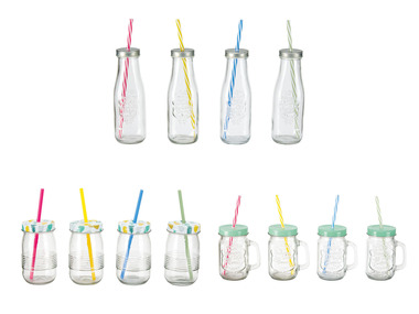 ERNESTO® Gobelets avec paille, set de 4, 8 pailles réutilisables