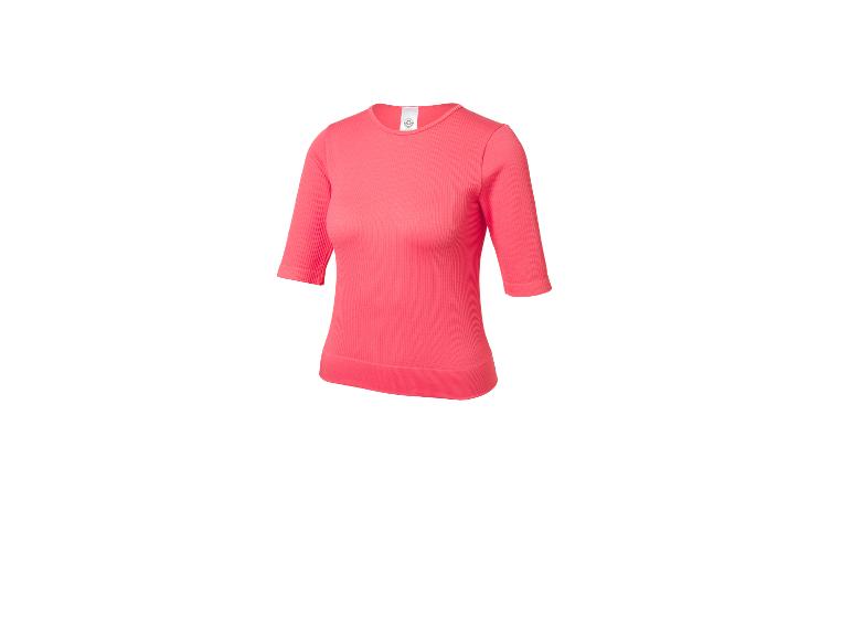 Koraalkleurig dames T-shirt met korte mouwen en geribbelde textuur