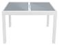 Moderne witte tafel met grijs glazen blad.