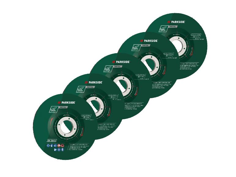 Vijf groene metaalslijpschijven van 115 x 6,0 x 22,23 mm met een max. toerental van 13.300 RPM.