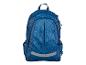 Sac à dos bleu à motifs, idéal pour l'école.