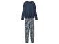 Blauwe herenpyjama met een top met lange mouwen en een broek met patroon.