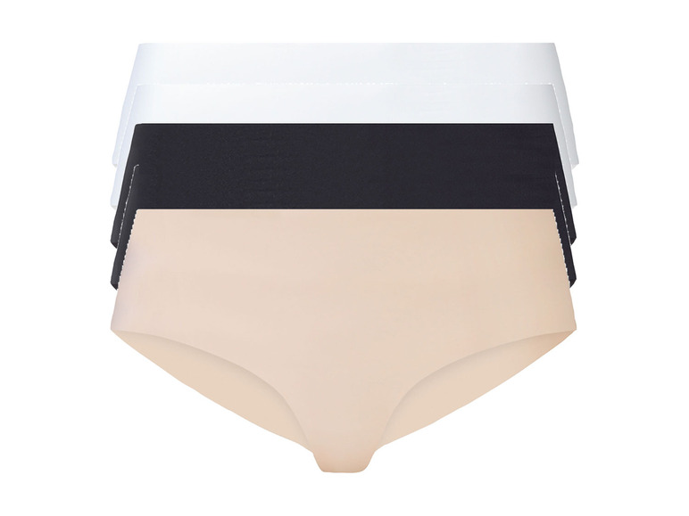 Trois paires de culottes sans couture en blanc, noir et couleur chair.