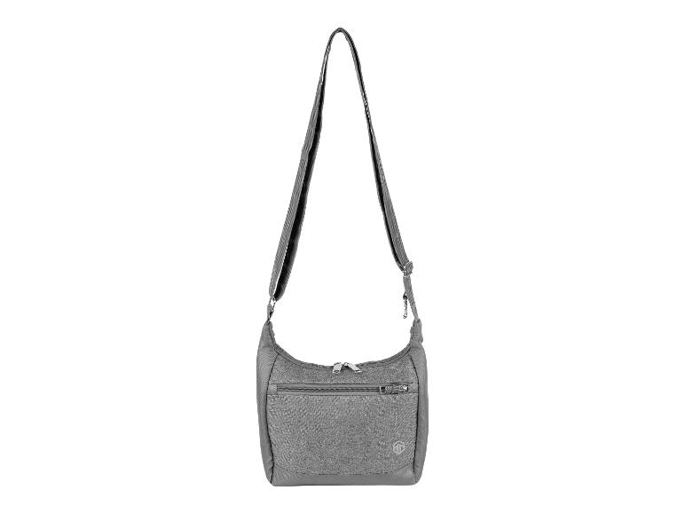 Sac à bandoulière gris élégant avec plusieurs compartiments.