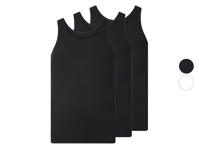 Verpakking van drie zwarte heren tanktops, met zwarte en witte kleuropties.