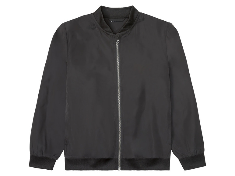 Blouson bomber noir avec fermeture éclair.