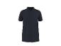 Donkerblauw poloshirt met korte mouwen, drie knopen en kraag.