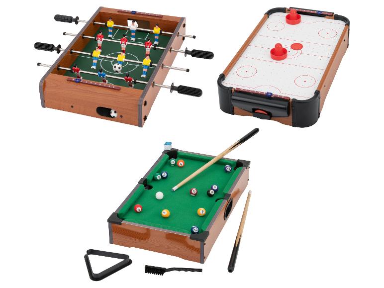 3-in-1 spelset: mini-tafelvoetbal, airhockey en biljart.