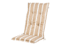 Beige gestreepte stoelkussen.