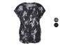 T-shirt de sport femme à motif tie-dye noir et blanc, avec options de couleur unie.