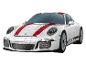 Witte Porsche sportwagen met rode strepen, in de vorm van een puzzel.