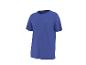 T-shirt de sport bleu à manches courtes avec un petit logo gris sur la poitrine.
