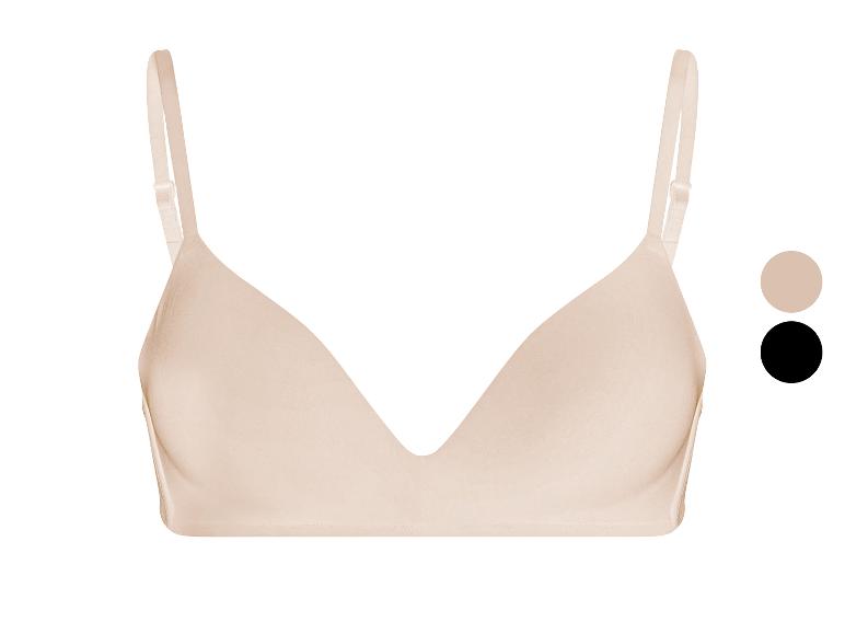 Soutien-gorge beige et noir avec de fines bretelles.