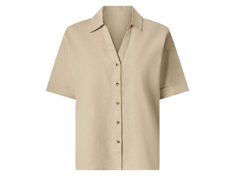 Beige damesblouse met korte mouwen en knopen