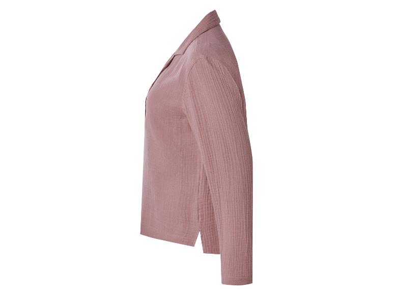 Roze blouse met lange mouwen, kraag en gestructureerde stof.
