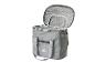 Sac isotherme gris avec couvercle ouvert et intérieur isolé.