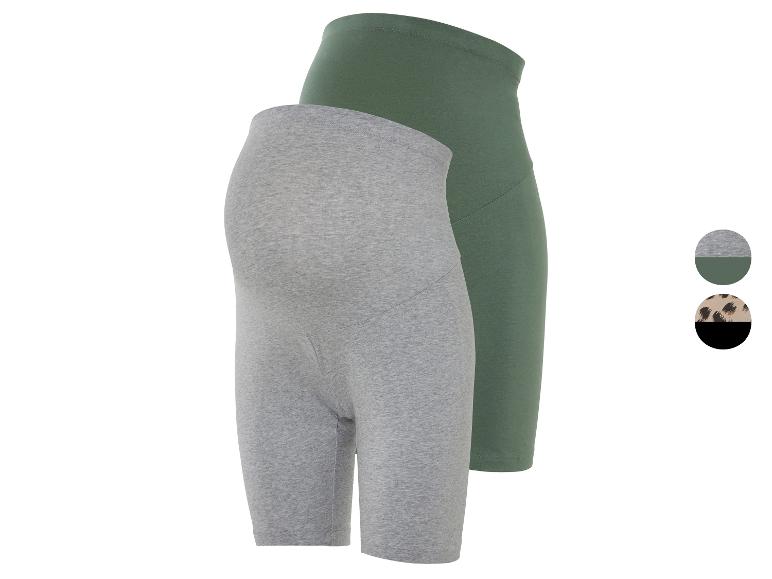 Twee zwangerschaps shorts: grijs en groen.