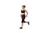 Vrouw in sportbeha en bedrukte 3/4 legging rent.