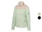 Dames fleecejack in mintgroen en beige met ritszakken.