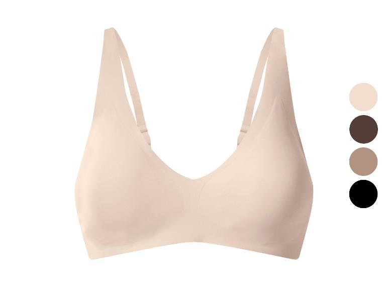 Soutien-gorge beige sans coutures avec bretelles réglables et palette de couleurs.
