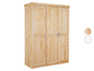 Een houten kledingkast met drie deuren.