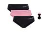 Trois culottes Reebok pour femmes : deux noires et une rose.