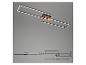 Moderne LED plafondlamp met twee zwarte rechthoeken en houten details, met afmetingen.