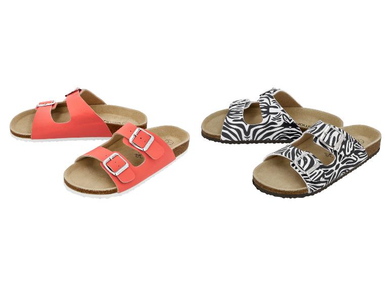 Dames sandalen met twee bandjes, één koraal en één zebraprint.