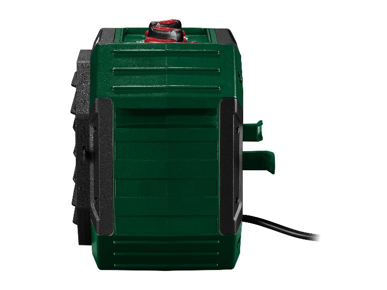 Chauffage électrique vert avec deux boutons.