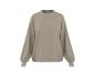Un sweat-shirt uni beige avec des manches longues et des poignets côtelés.