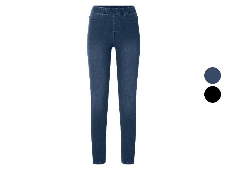 Jean stretch femme bleu foncé, avec options de couleur bleue et noire.