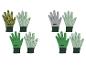 Tuinhandschoenen in drie kleurvarianten: groen, grijs en met bladpatroon.
