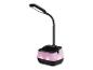 Lampe de table avec base rose et chargeur de téléphone intégré.