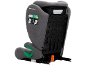 Siège-auto pour enfant gris avec instructions de sécurité latérales, vue arrière