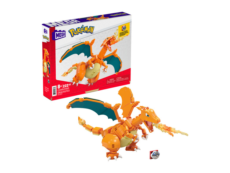 Mega Construx Pokémon Charizard avec des flammes et une Poké Ball