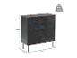 Commode noire à quatre tiroirs avec dimensions, capacité de charge jusqu'à 50 kg.