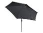 Een zwarte parasol voor buiten.