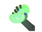 Hand knijpt in een fluorescerende groene glitter stressbal.
