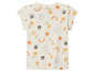 Wit T-shirt met vrolijke print van zonnen, regenbogen en fruit.