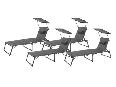 LIVARNO® Set de 4 chaises longues aluminium »Houston« avec pare-soleil