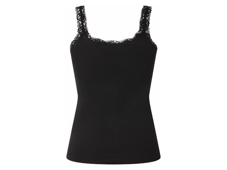Zwarte geribbelde camisole met kanten afwerking aan bandjes en halslijn