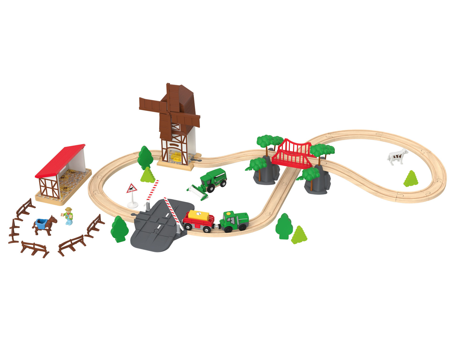 Playtive Set de chemin de fer en bois ferme ou pompiers