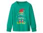 Groen shirt met lange mouwen met een kerstelfenprint en de tekst „Let's Take an Elfie“.