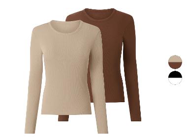 ESMARA® T-shirts côtelés à manches longues pour femmes, 2 pièces