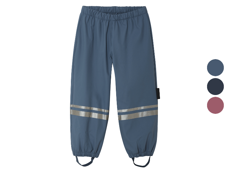Kinder regenbroek in blauw met reflecterende strepen.