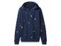 Donkerblauwe hoodie met kerstprints, waaronder rendieren, peperkoekmannetjes en kerstbomen.